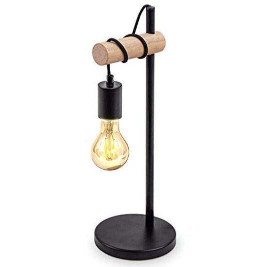 Lampe de Table Design Rétro - Éclairage du Bureau et de la Chambre - Lampe de Chevet en Bois et Métal pour Ampoule LED ou Halogène E27 10W Max (Non Incluse) - Noir