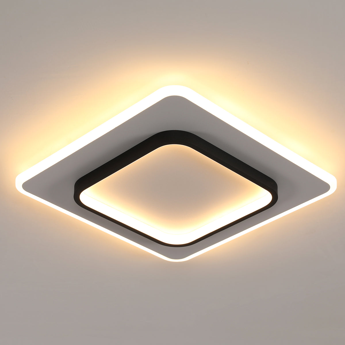 Plafonnier LED, Carré Noir + Blanc, 40W 3500K Lumière Blanche Froide, 40*40*5CM, Pour Allée De Couloir