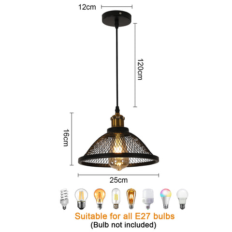 Lampada a sospensione industriale, attacco E27, compatibile con tutte le lampadine E27 (lampadina non inclusa)
