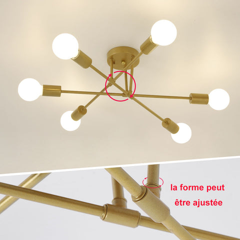 Moderna plafoniera a LED, lampadario retrò vintage a sospensione 6 luci base E27, lampadario in metallo lampada per soggiorno camera da letto cucina corridoio soppalco sala da pranzo bar caffetteria, oro (senza lampadine) 