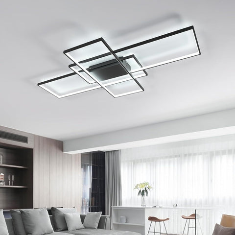 Moderna plafoniera a LED dimmerabile, dimmerabile 3000K-6000K, lampada da soffitto rettangolare per soggiorno, camera da letto, sala da pranzo, ufficio, nero
