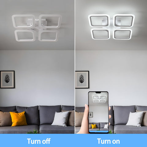 Plafoniera a LED, quadrata bianca*4 teste, acrilico, luce bianca fredda 46W 6500K, per soggiorno camera da letto