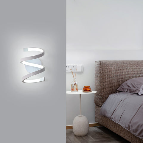 Applique a LED a spirale, moderna lampada da parete da 18 W, bianco freddo 6500 K, per camera da letto, ufficio, corridoio