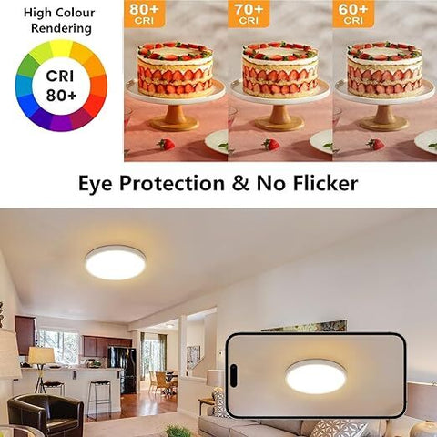 Plafoniera LED rotonda bianca, ultrapiatta, luce bianca calda 24W 3000K, PVC, impermeabile IP44 - Ø30 CM, per bagno, camera da letto, balcone