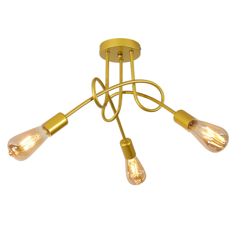 Lampadario industriale da soffitto, lampade a sospensione vintage in ferro E27, lampadario dorato a 3 luci (lampadina non inclusa)