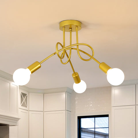 Lampadario industriale da soffitto, lampade a sospensione vintage in ferro E27, lampadario dorato a 3 luci (lampadina non inclusa)