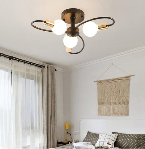 Plafoniera moderna, lampada da soffitto creativa, metallo nero oro E27 per soggiorno ristorante studio 3 luci (senza lampadine)