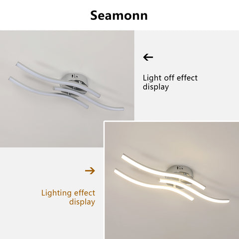 Plafoniera LED moderna con tre onde parallele - Lampadario argento, 18W 60*12cm, luce calda 3000K, 220V