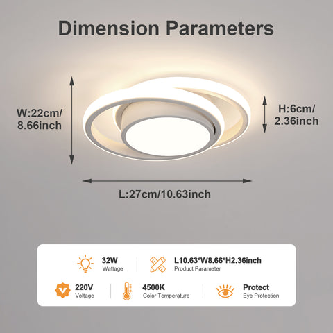 Plafoniera a LED, Lampada da soffitto rotonda 32W, Plafoniera moderna per corridoio Camera da letto Cucina Soggiorno, Bianco freddo 4000K