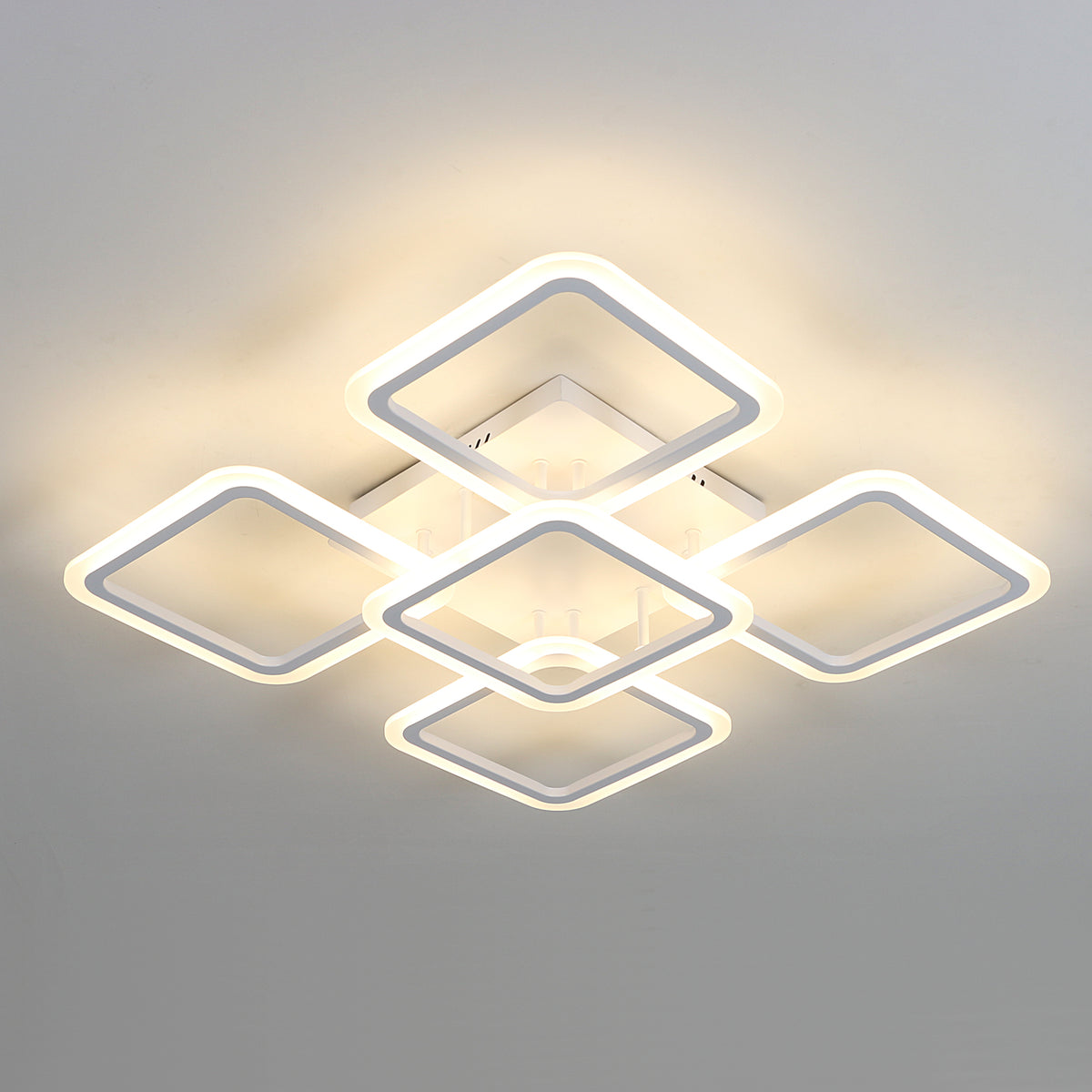 Plafoniera LED 90W Moderna Lampada da soffitto bianca da semi-incasso Lampada da soffitto a 5 teste Plafoniera quadrata per soggiorno Ufficio Sala da pranzo Illuminazione camera da letto, Luce calda 3000K 