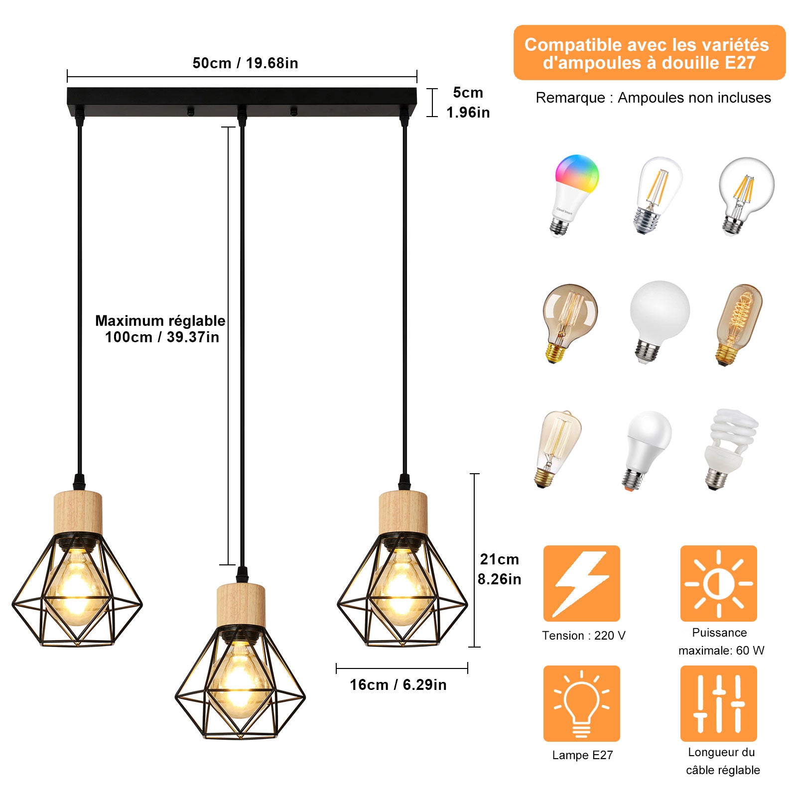 Tableau des tailles de lustre