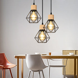 Lampadario retrò in ferro industriale, plafoniera con base rotonda, adatta per lampadine E27, lunghezza regolabile, lampadario in legno nero adatto per sala da pranzo e soggiorno.
