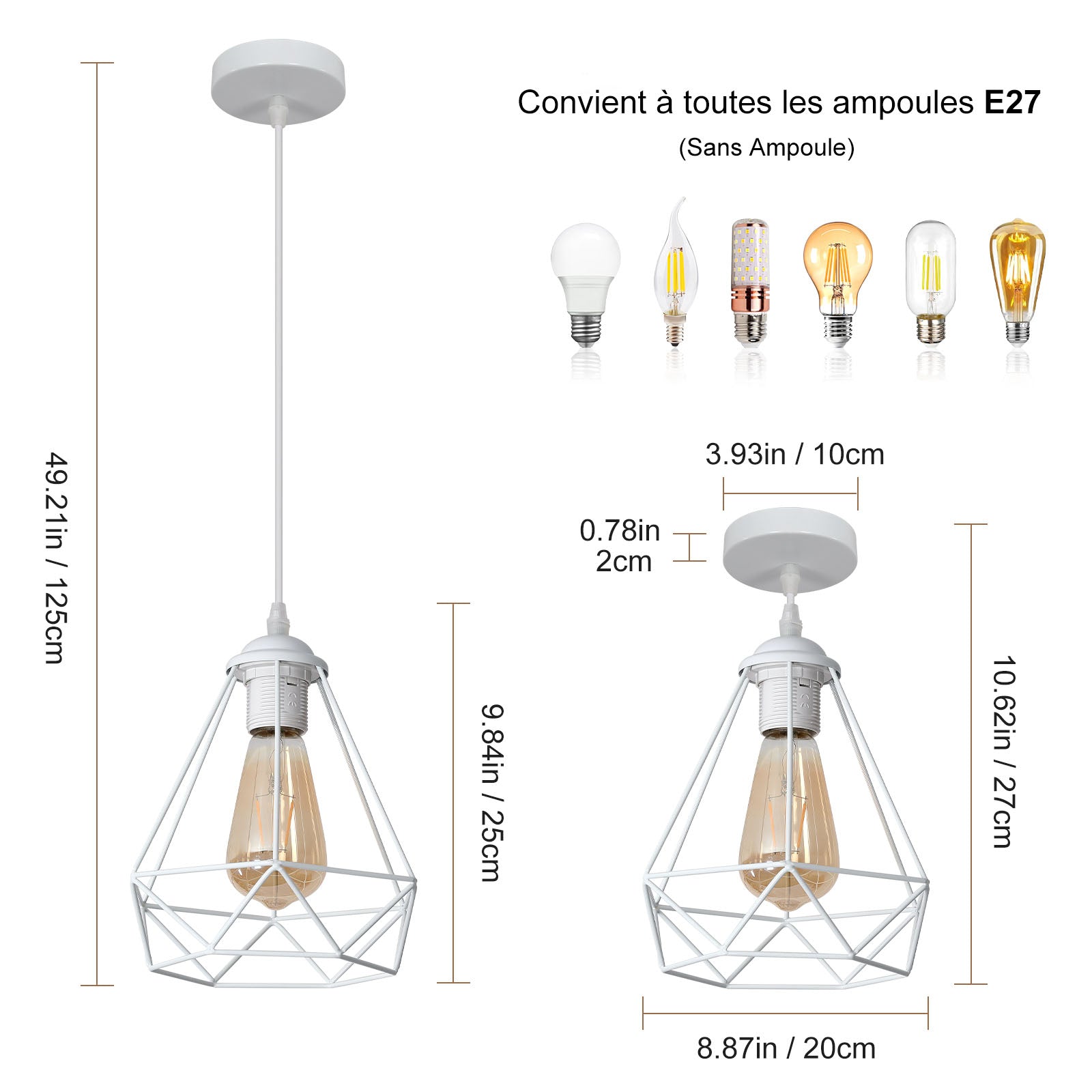 Tableau des tailles de lustre