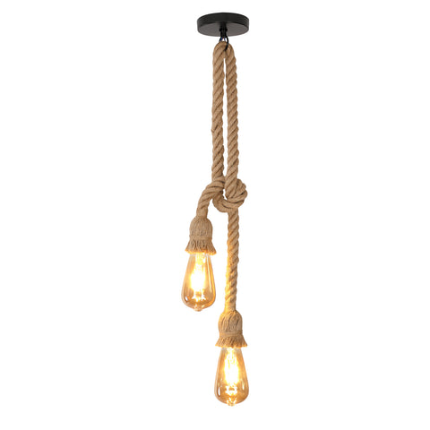 Lampadario a sospensione vintage industriale in corda di canapa nera, lampadina E27