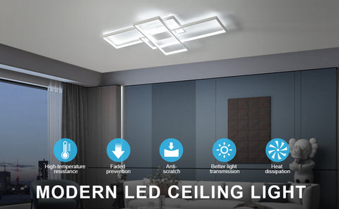 Plafoniera LED da 54 W, design moderno, bianco freddo 6000 K, lampada da soffitto rettangolare per soggiorno, camera da letto, sala da pranzo, ufficio, bianco