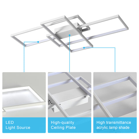 Plafoniera LED da 54 W, design moderno, bianco freddo 6000 K, lampada da soffitto rettangolare per soggiorno, camera da letto, sala da pranzo, ufficio, bianco