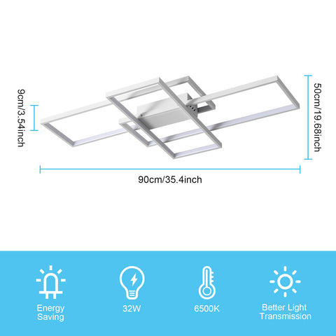 Plafoniera LED da 54 W, design moderno, bianco freddo 6000 K, lampada da soffitto rettangolare per soggiorno, camera da letto, sala da pranzo, ufficio, bianco