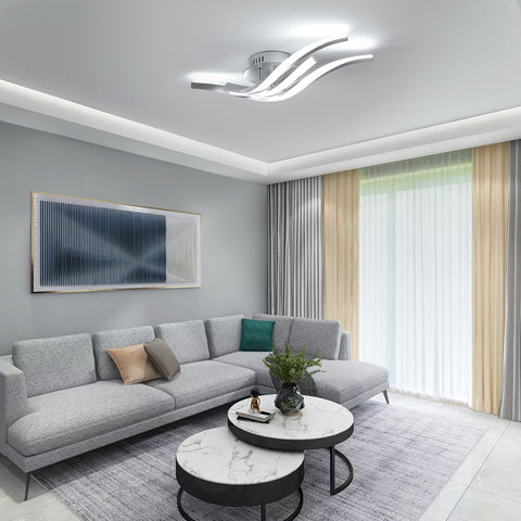 Plafoniera moderna a LED Wave da 52 cm - 3 lampade in alluminio argento, 24 W, luce bianca 6500 K, 220 V, CRI 80+, installazione versatile