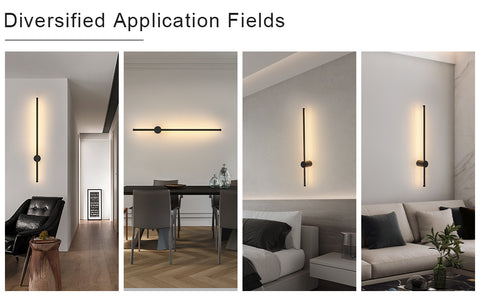 Lampada da parete moderna a LED a forma di linea Girevole a 360 ° Bianco caldo 3000K per soggiorno, camera da letto, corridoio, ingresso Nero 100 cm