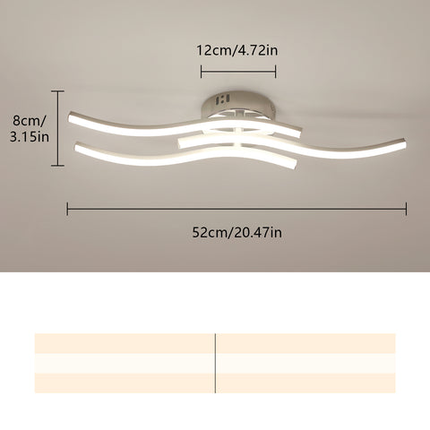 Plafoniera LED moderna con tre onde parallele - Lampadario argento, 18W 60*12cm, luce calda 3000K, 220V