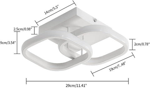 Plafoniera a LED da 24 W, design moderno, lampada da soffitto a cerchio quadrato per cucina, sala da pranzo, camera da letto, corridoio, ingresso, balcone, confezione da 2, bianco freddo 6000 K. 