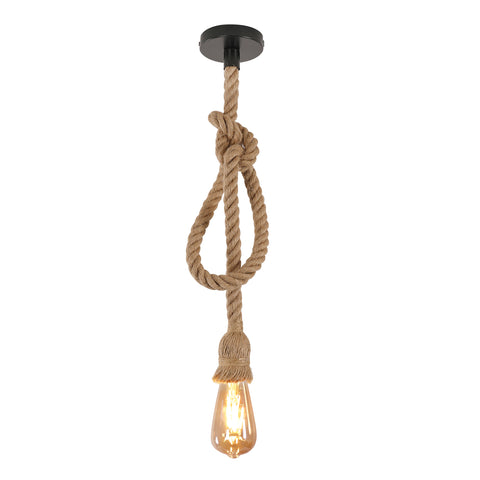 Lampada a sospensione industriale, lampadario a testa singola in corda di canapa, lampada a sospensione retrò E27 per sala da pranzo, ristorante, bar, 150 cm