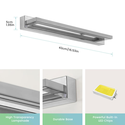 Lampada da specchio a LED in acrilico - Argento, 42 cm, 9 W, luce neutra 4500 K, 220 V