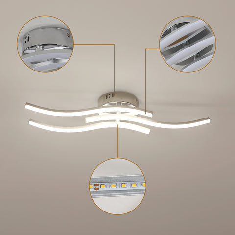 Plafoniera LED moderna con tre onde parallele - Lampadario argento, 18W 60*12cm, luce calda 3000K, 220V