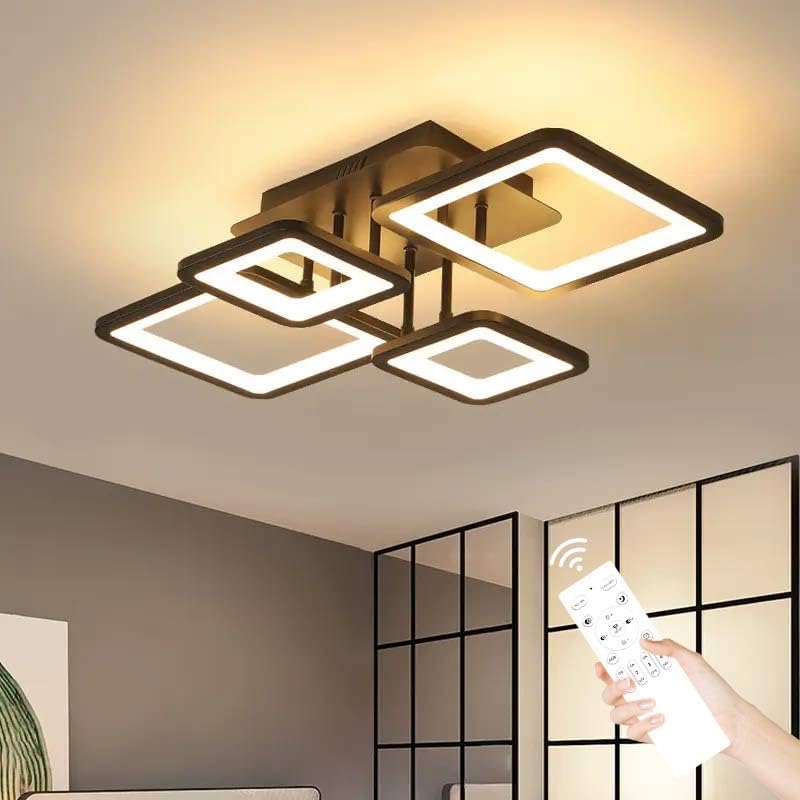 Moderna plafoniera a LED, lampada da soffitto dimmerabile 54W con telecomando 3000K-6500K, lampada da soffitto dal design creativo rettangolare per soggiorno, camera da letto, cucina (Nero)