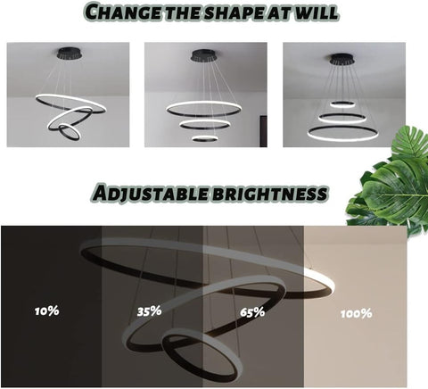 Lampadario dimmerabile 40W Lampada a sospensione moderna con anelli circolari dimmerabile 3000K-6000K per soggiorno camera da letto sala da pranzo ufficio nero