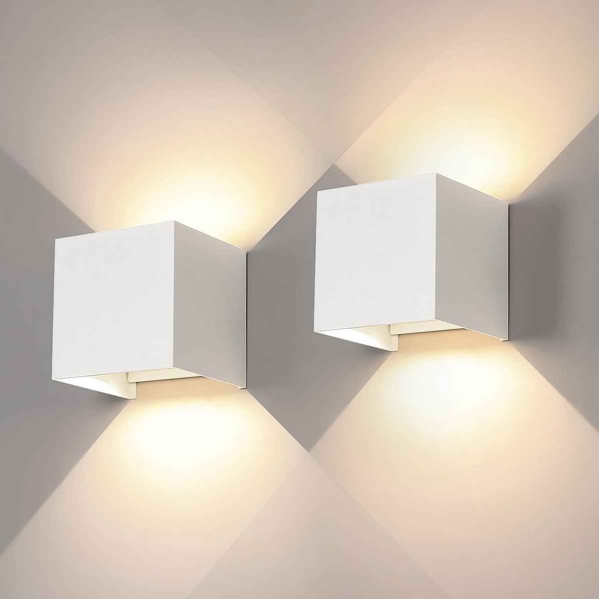 Lampada da parete a LED per esterni, confezione da 2, applique da interni da 12 W con illuminazione da parete per esterni ad angolo regolabile, lampada da parete moderna impermeabile IP65 per soggiorno, camera da letto (Bianco) Bianco caldo 3000K