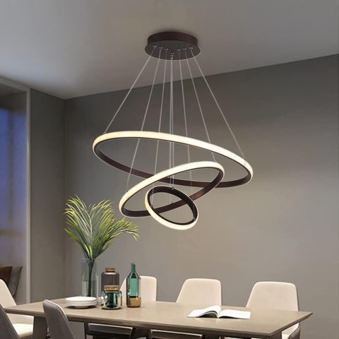 Lampadario dimmerabile 40W Lampada a sospensione moderna con anelli circolari dimmerabile 3000K-6000K per soggiorno camera da letto sala da pranzo ufficio nero