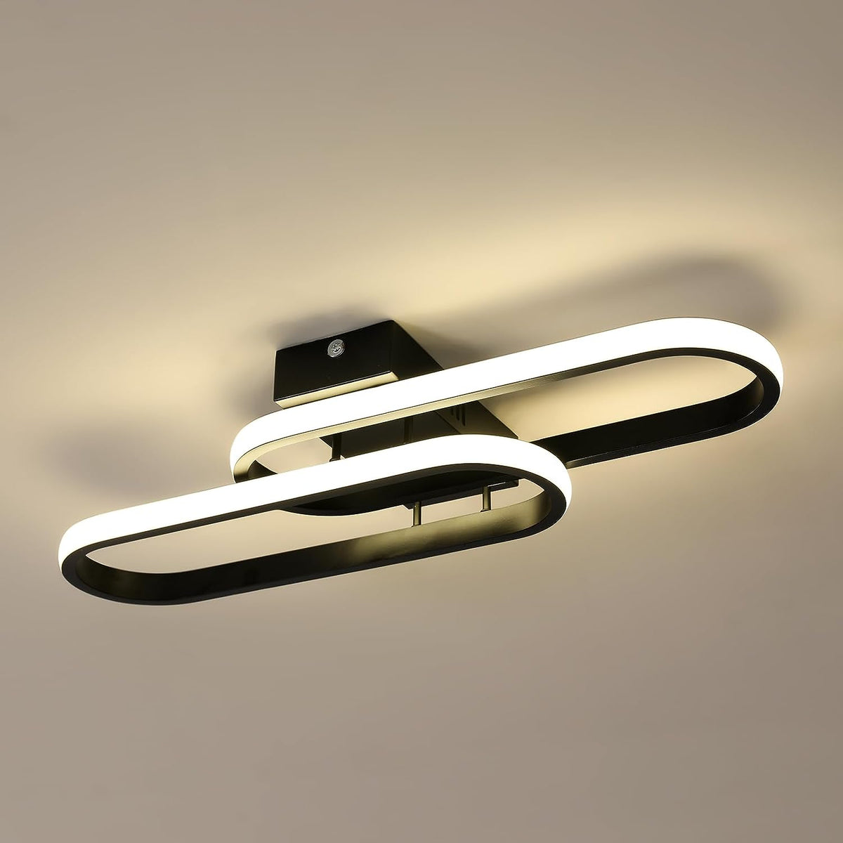 Plafoniera LED 32W 3600LM, Plafoniera Moderna, Lampada da Soffitto in Acrilico per Soggiorno Camera da Letto Cucina Bagno Corridoio Balcone 50cm (Nero) Luce Neutra 4500K