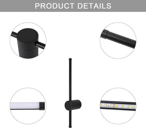 Lampada da parete moderna a LED a forma di linea Girevole a 360 ° Bianco caldo 3000K per soggiorno, camera da letto, corridoio, ingresso Nero 40 cm