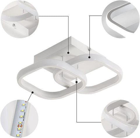Plafoniera a LED da 24 W, design moderno, lampada da soffitto a cerchio quadrato per cucina, sala da pranzo, camera da letto, corridoio, ingresso, balcone, confezione da 2, bianco freddo 6000 K. 