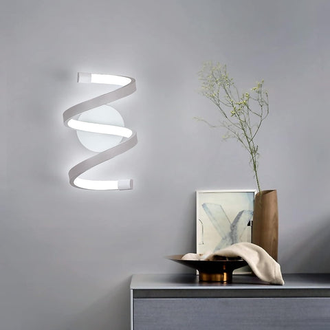 Applique a LED a spirale, moderna lampada da parete da 18 W, bianco freddo 6500 K, per camera da letto, ufficio, corridoio