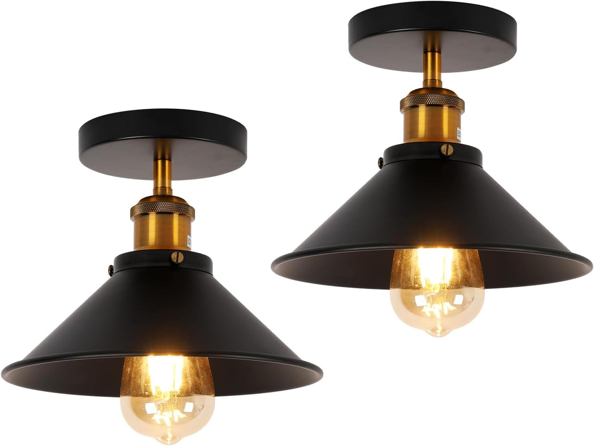 Plafoniera industriale vintage da 2 pezzi, E27 Paralume in metallo nero Lampadario a sospensione Apparecchio di illuminazione Plafoniera retrò per soggiorno Cucina Camera da letto (Lampadina non inclusa)