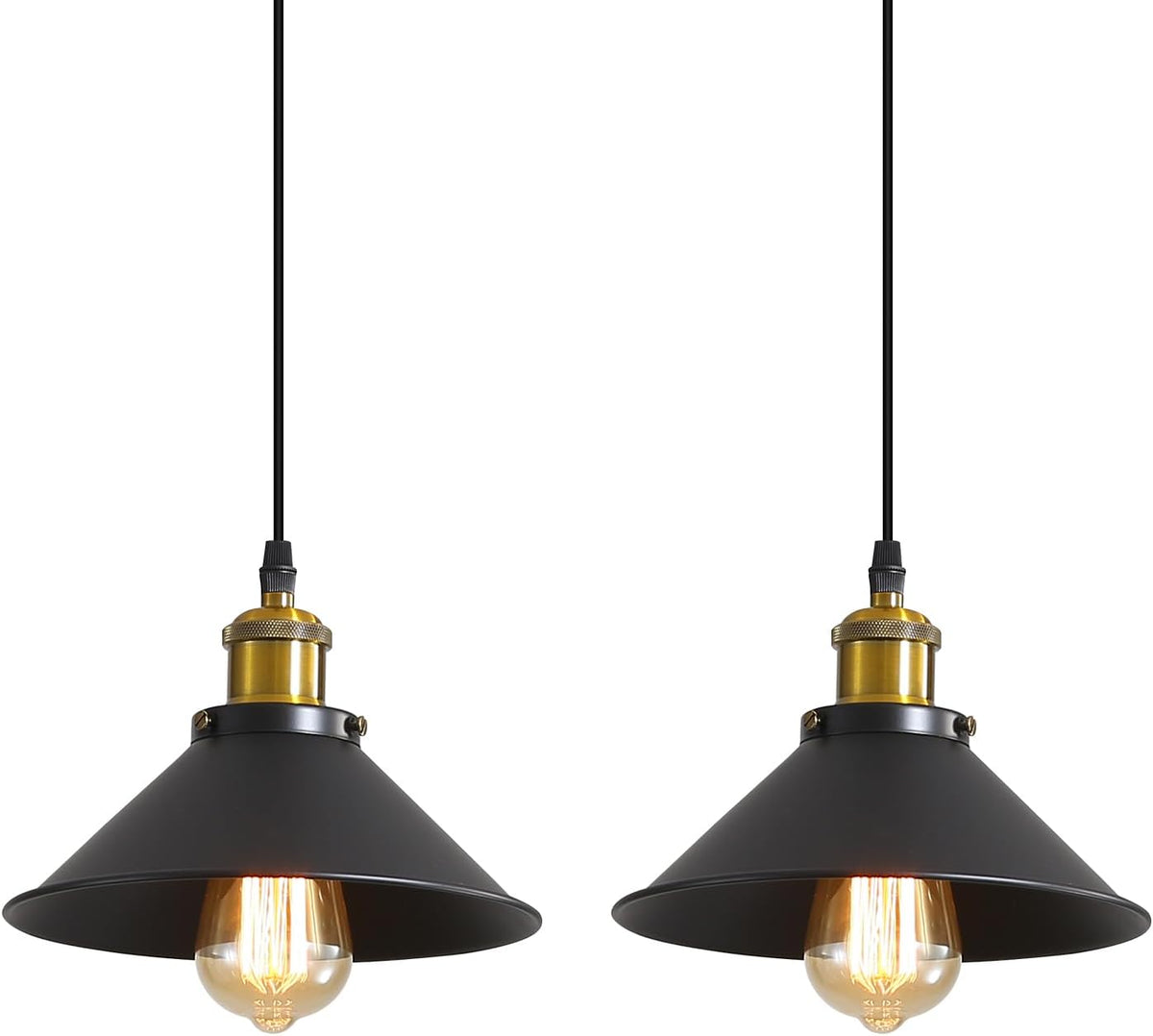 Lampadario a sospensione industriale da soffitto nero, Φ22 cm per lampadine E27 Lampadario da soffitto vintage con base in metallo, confezione da 2 