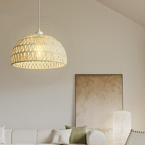 Lampadario moderno a sospensione in rattan Lampadario con paralume in rattan naturale Lampada a sospensione regolabile in altezza E27 Lampada a sospensione per cucina Camera da letto Soggiorno Caffè (Bianco)