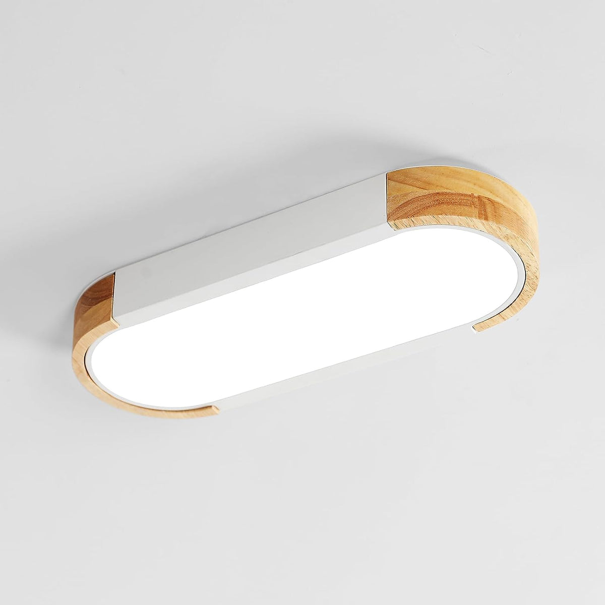 Plafoniera a LED in legno 12W, 6500K Plafoniera a LED bianca fredda in stile ovale moderno Nordico Plafoniera per interni per camera da letto, cucina, corridoio, balcone 