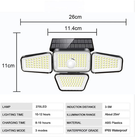 Lampada da parete a LED con sensore di movimento per esterni a luce solare Bianco freddo 6000K per cortile giardino corridoio terrazza vicino al muro percorso patio villa
