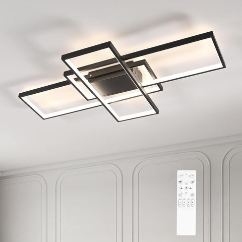 Moderna plafoniera a LED dimmerabile, dimmerabile 3000K-6000K, lampada da soffitto rettangolare per soggiorno, camera da letto, sala da pranzo, ufficio, nero