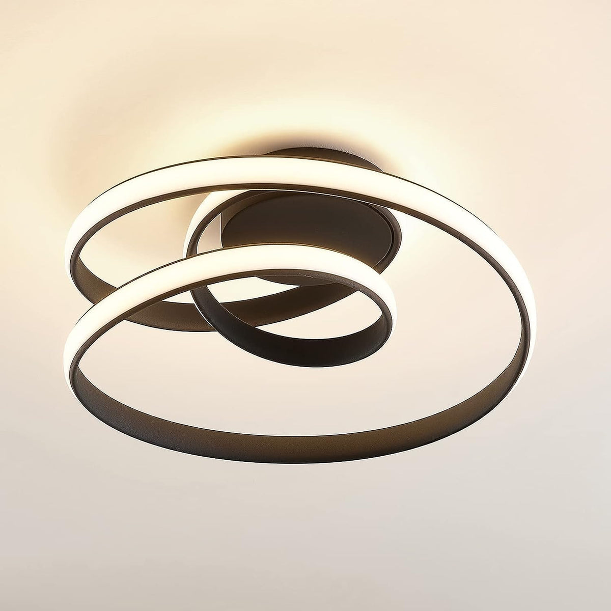 Moderne LED-plafondlamp, slaapkamerplafondlamp 36W 4000lm, creatieve helicoid-ontwerpplafondlamp voor woonkamer slaapkamer keuken, warm wit 3000K, dia. 30cm (zwart)