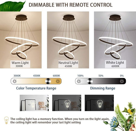 Lampadario dimmerabile 40W Lampada a sospensione moderna con anelli circolari dimmerabile 3000K-6000K per soggiorno camera da letto sala da pranzo ufficio nero