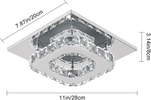 Plafoniera a LED, lampadario di cristallo da 15 W, illuminazione da soffitto moderna quadrata per camera da letto, soggiorno, cucina, corridoio, luce calda 3000 K.