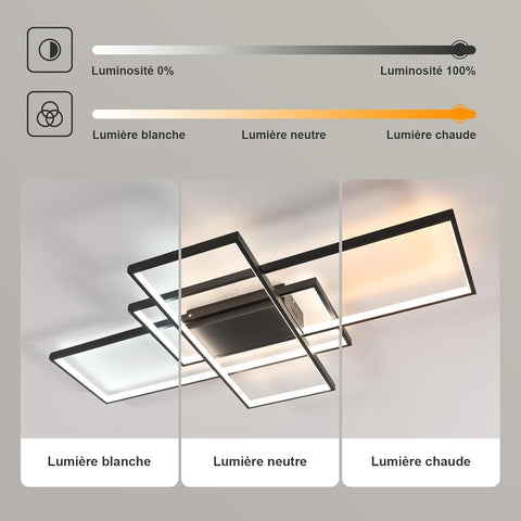 Moderna plafoniera a LED dimmerabile, dimmerabile 3000K-6000K, lampada da soffitto rettangolare per soggiorno, camera da letto, sala da pranzo, ufficio, nero