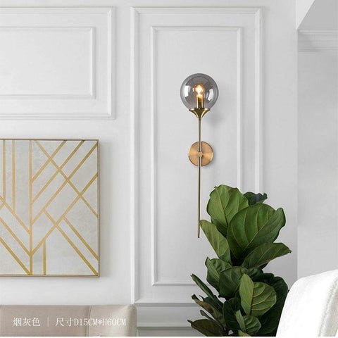 Lampada da parete moderna nordica in vetro E14 Lampada da parete a sfondo LED oro per cucina Bagno Apparecchio di illuminazione per interni Decorazioni per la casa (Grigio fumé)