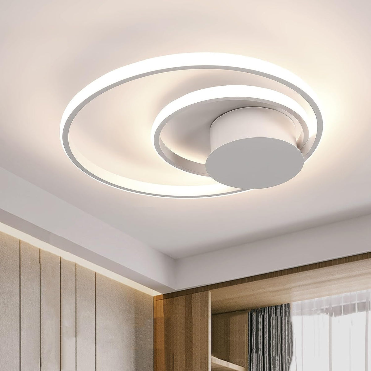 Plafoniera a LED dimmerabile 30W Lampada da soffitto moderna con anelli circolari dimmerabile 3000K-6000K per soggiorno Camera da letto Sala da pranzo Ufficio Bianco