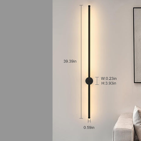 Lampada da parete moderna a LED a forma di linea Girevole a 360 ° Bianco caldo 3000K per soggiorno, camera da letto, corridoio, ingresso Nero 100 cm