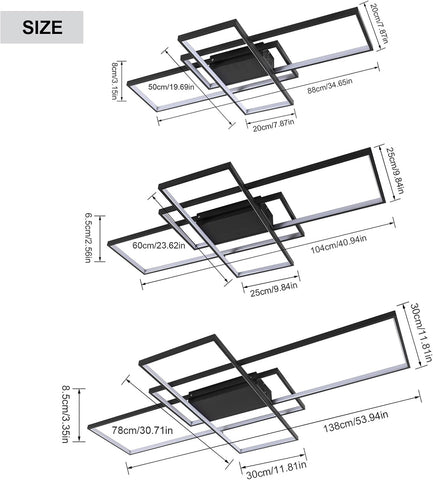 Moderna plafoniera a LED dimmerabile, dimmerabile 3000K-6000K, lampada da soffitto rettangolare per soggiorno, camera da letto, sala da pranzo, ufficio, nero